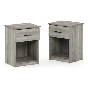 Furinno Tidur Nightstand with Handle with One Drawer in Set of 2 French Oak Grey