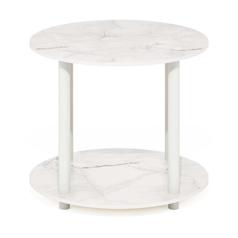 Furinno TURN-N-TUBE Simple Design 2-Tier Round Wooden Coffee Table Marble White