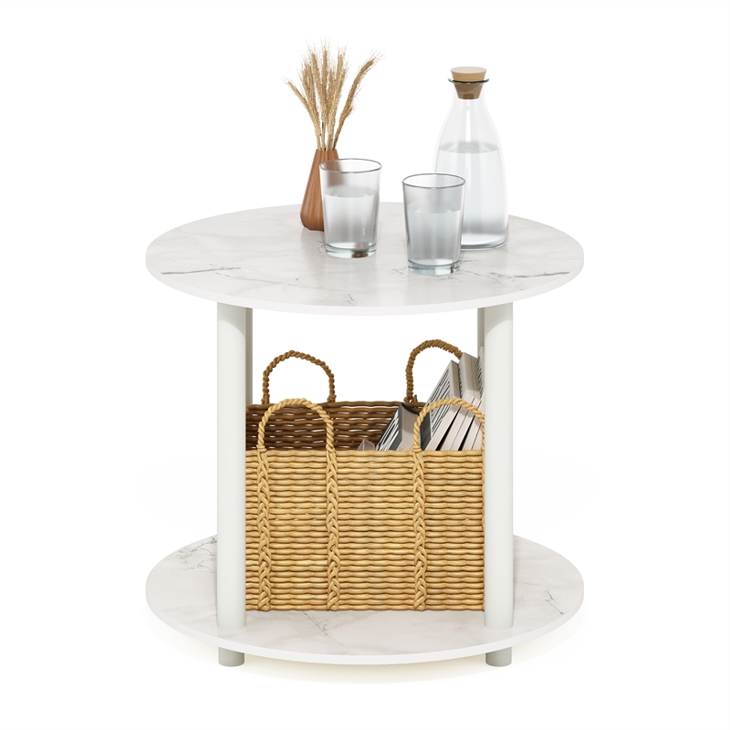 Furinno TURN-N-TUBE Simple Design 2-Tier Round Wooden Coffee Table Marble White