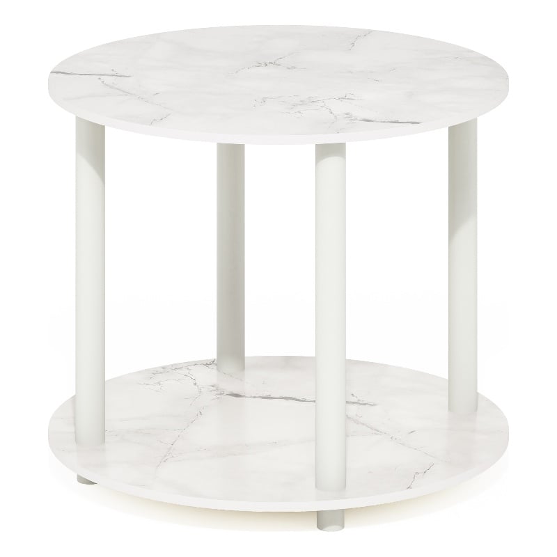 Furinno TURN-N-TUBE Simple Design 2-Tier Round Wooden Coffee Table Marble White