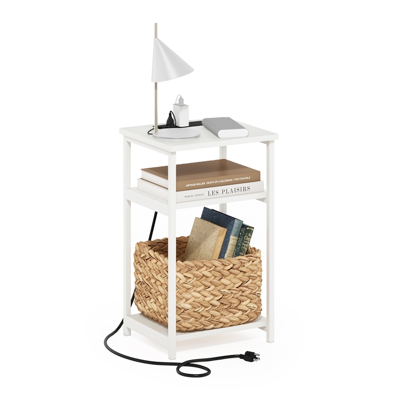 Furinno MORETTI 3-Tier USB and Type-C Charging Port Open Storage White/White