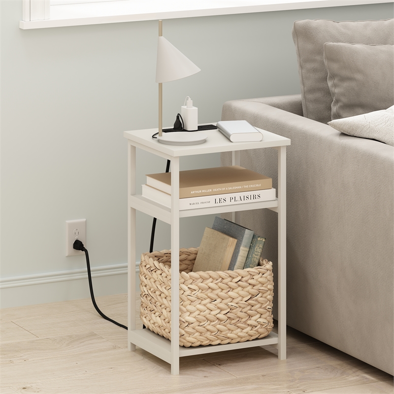 Furinno MORETTI 3-Tier USB and Type-C Charging Port Open Storage White/White