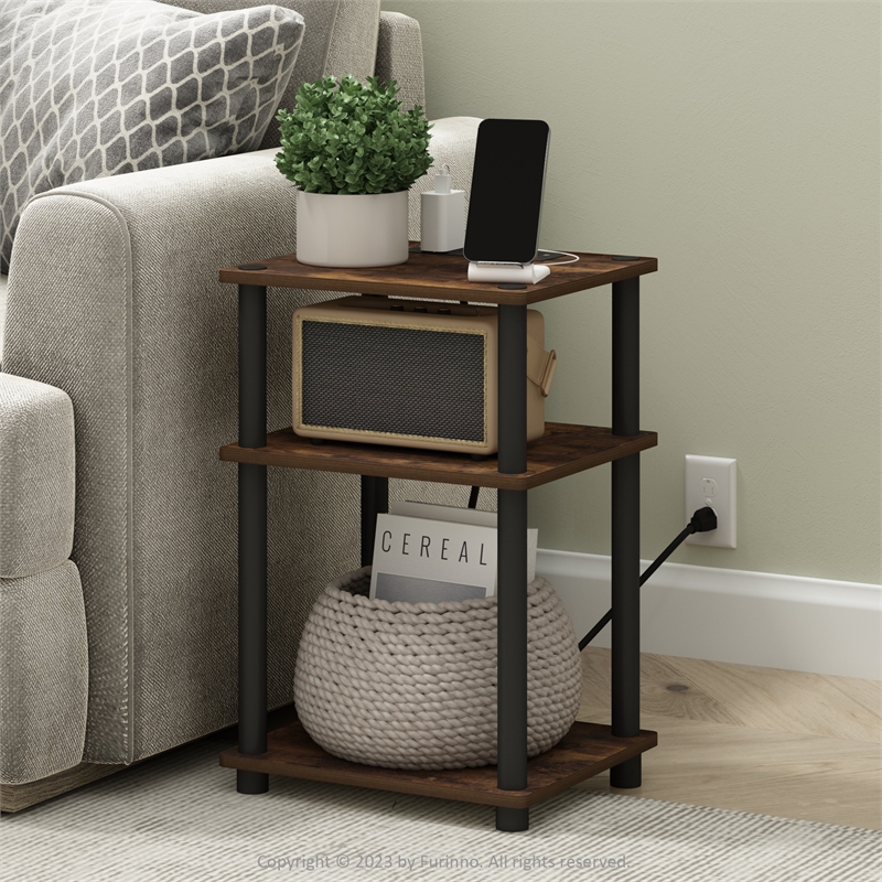 Furinno JUST 3-Tier Turn-N-Tube USB and Type-C Charging Port Amber Pine/Black