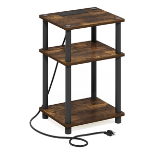 Furinno JUST 3-Tier Turn-N-Tube USB and Type-C Charging Port Amber Pine/Black