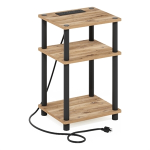 Furinno JUST 3-Tier Turn-N-Tube USB and Type-C Charging Port Flagstaff Oak/Black
