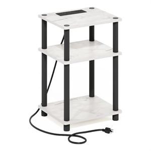 Furinno JUST 3-Tier Turn-N-Tube USB and Type-C Charging Port Marble White/Black