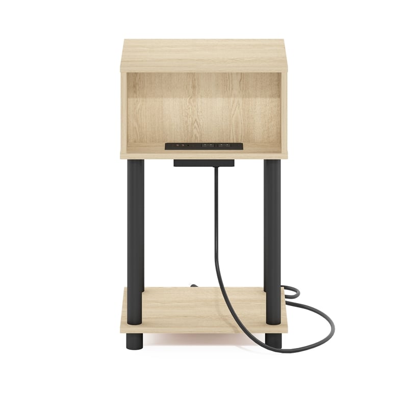 Furinno JUST 3-Tier Turn-N-Tube Open Storage End Table with Bauhaus Oak/Black