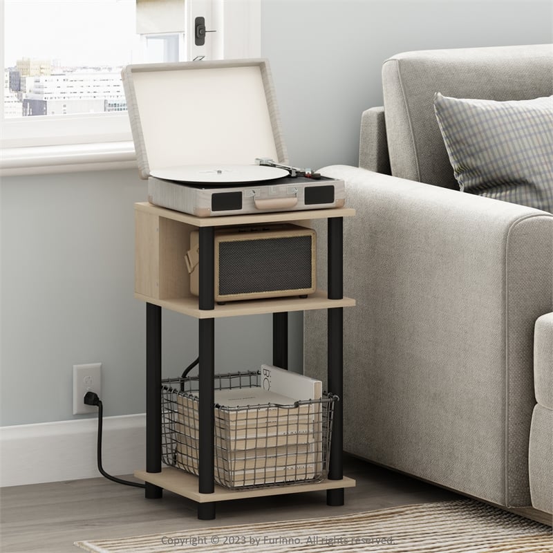 Furinno JUST 3-Tier Turn-N-Tube Open Storage End Table with Bauhaus Oak/Black