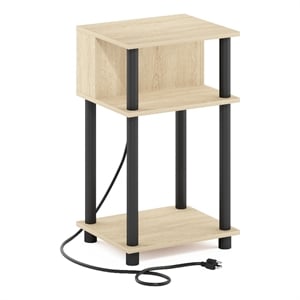 Furinno JUST 3-Tier Turn-N-Tube Open Storage End Table with Bauhaus Oak/Black