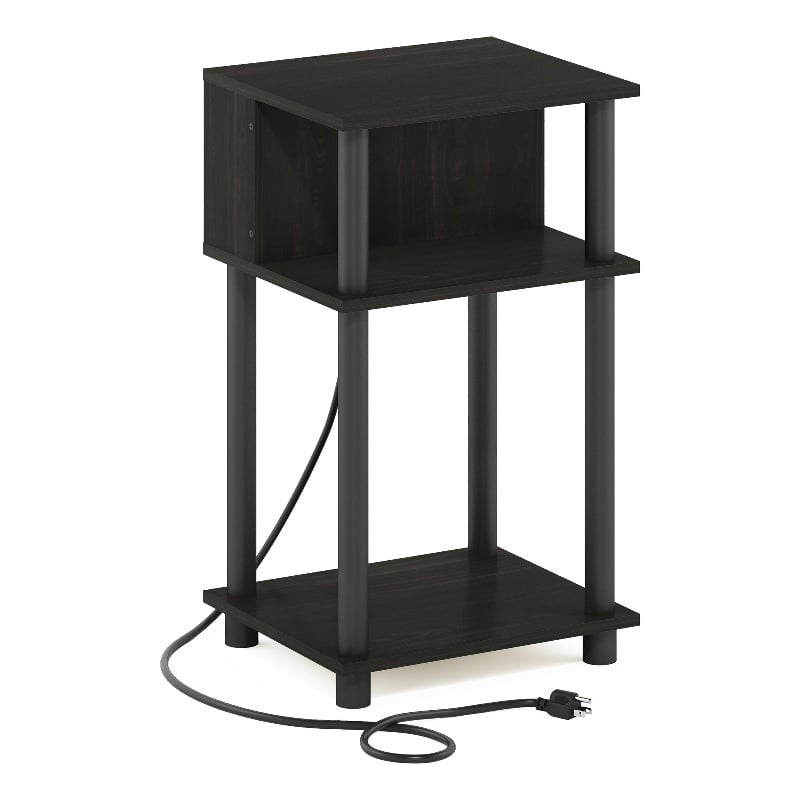 Furinno JUST 3-Tier Turn-N-Tube Open Storage End Table with USB Espresso/Black