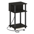 Furinno JUST 3-Tier Turn-N-Tube Open Storage End Table with USB Espresso/Black