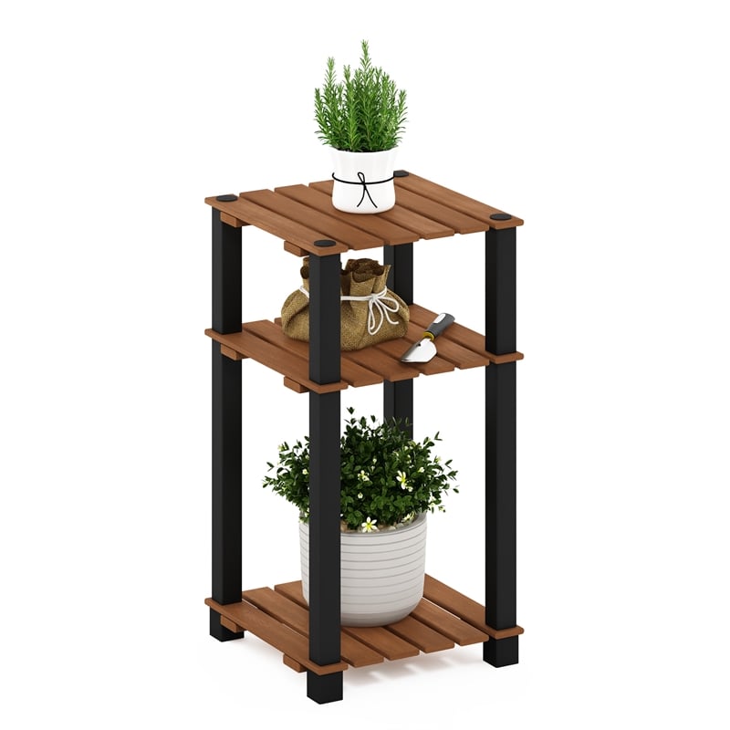 Furinno Pangkor 3-Tier Turn-N-Tube INDOor Outdoor Plant Shelf Wood Natural/Black