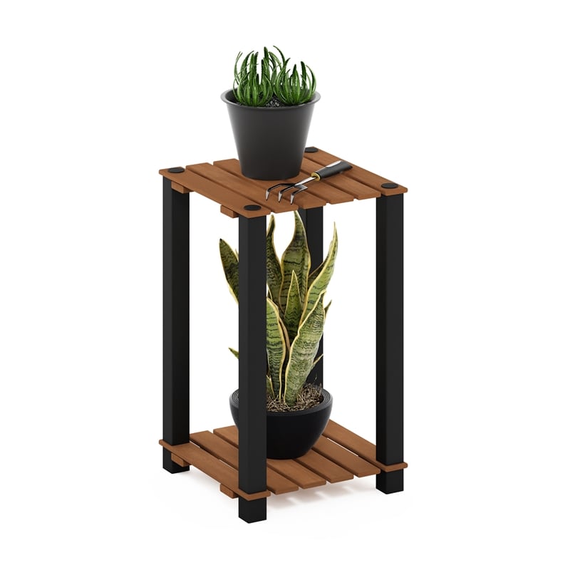 Furinno Pangkor 2-Tier Turn-N-Tube INDOor Outdoor Plant Shelf Wood Natural/Black