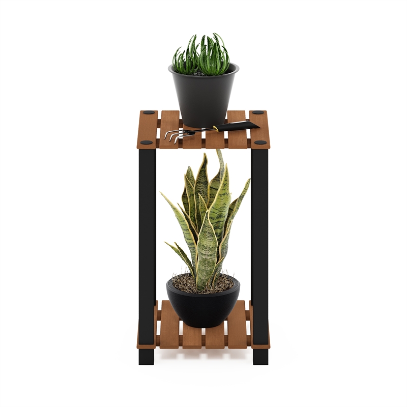 Furinno Pangkor 2-Tier Turn-N-Tube INDOor Outdoor Plant Shelf Wood Natural/Black