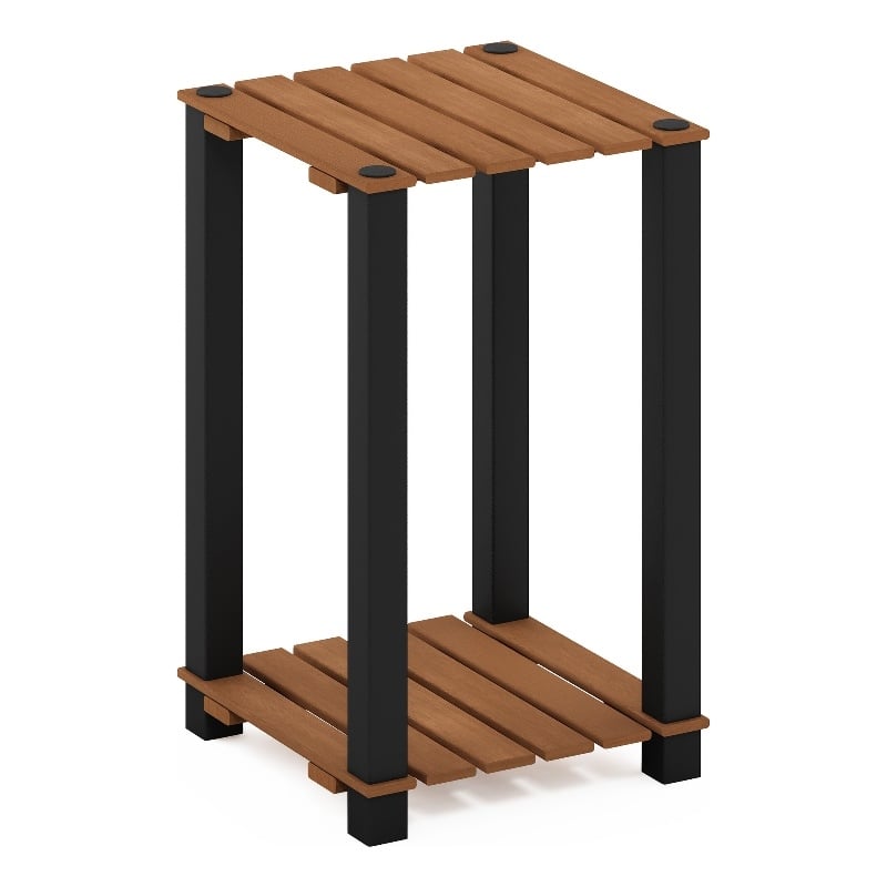 Furinno Pangkor 2-Tier Turn-N-Tube INDOor Outdoor Plant Shelf Wood Natural/Black