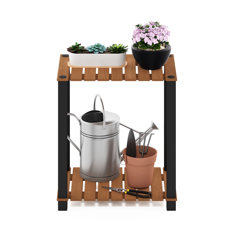 Furinno Pangkor 2-Tier Turn-N-Tube INDOor Outdoor Plant Shelf Natural/Black