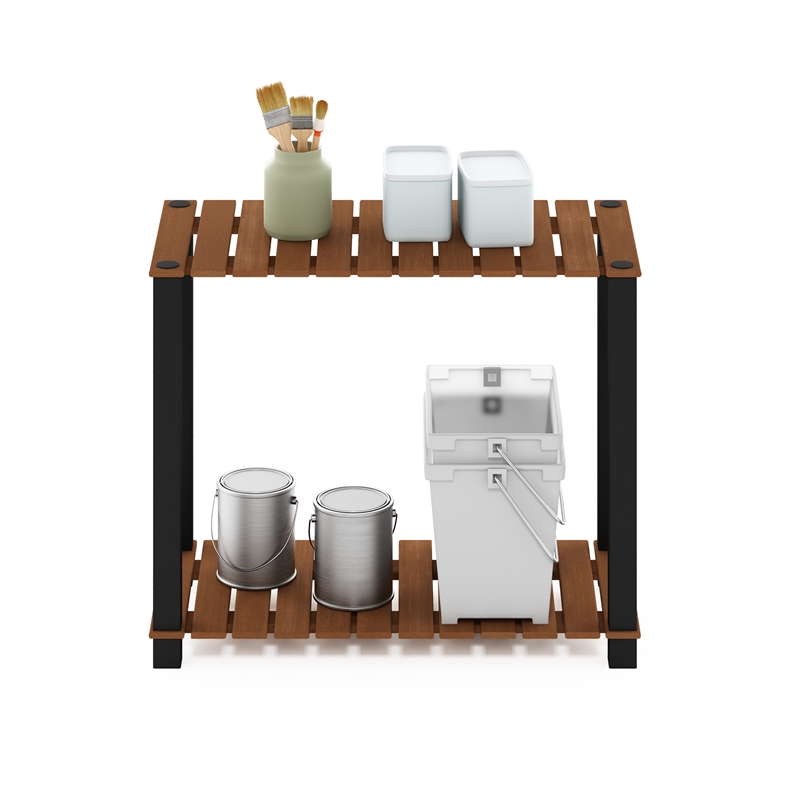 Furinno Pangkor 2-Tier Turn-N-Tube INDOor Outdoor Plant Shelf Natural/Black