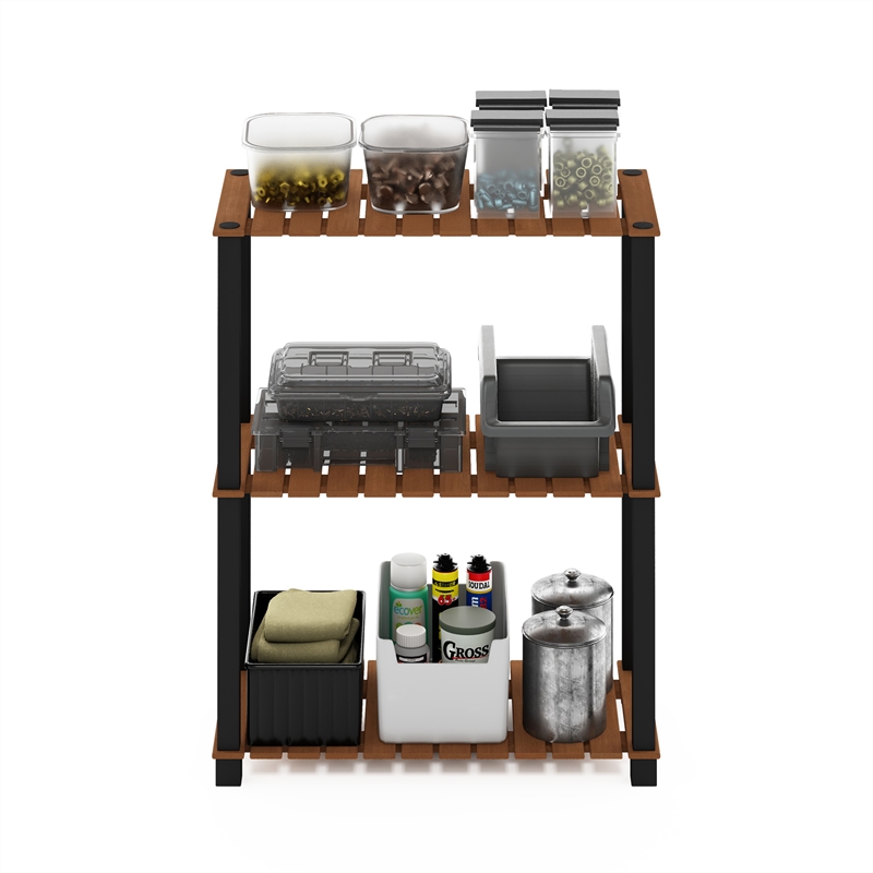 Furinno Pangkor 3-Tier Turn-N-Tube INDOor Outdoor Plant Shelf Wood Natural/Black