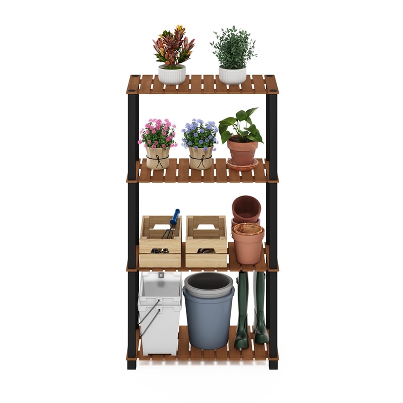 Furinno Pangkor 4-Tier Turn-N-Tube INDOor Outdoor Plant Shelf Wood Natural/Black