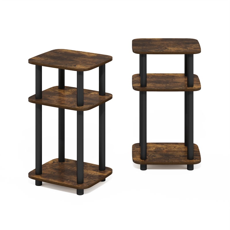 Furinno JUST 3-Tier Turn-N-Tube Curve End Table in Side Table Amber Pine/Black