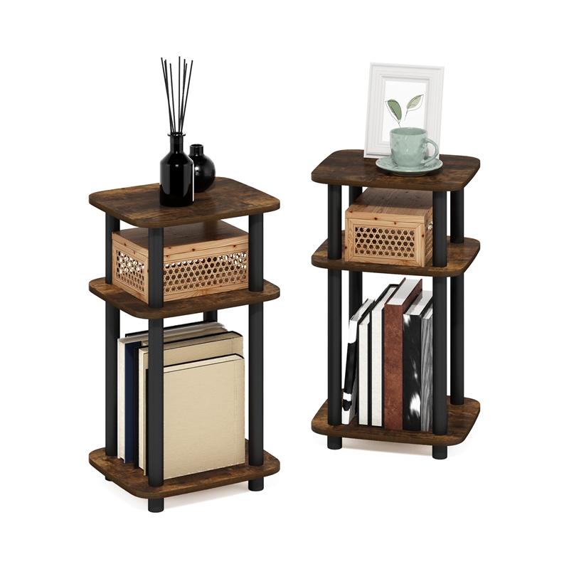 Furinno JUST 3-Tier Turn-N-Tube Curve End Table in Side Table Amber Pine/Black