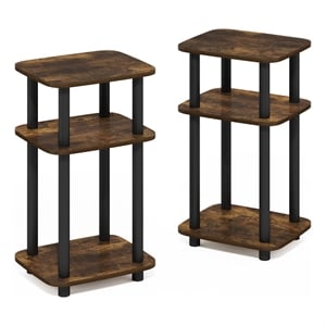 Furinno Just 3-Tier Turn-N-Tube Curve End Table in Side Table Amber Pine/Black