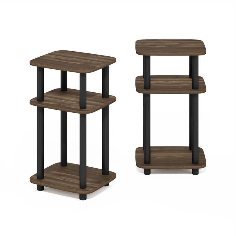 Furinno JUST 3-Tier Turn-N-Tube Curve End Table in Side Columbia Walnut/Black