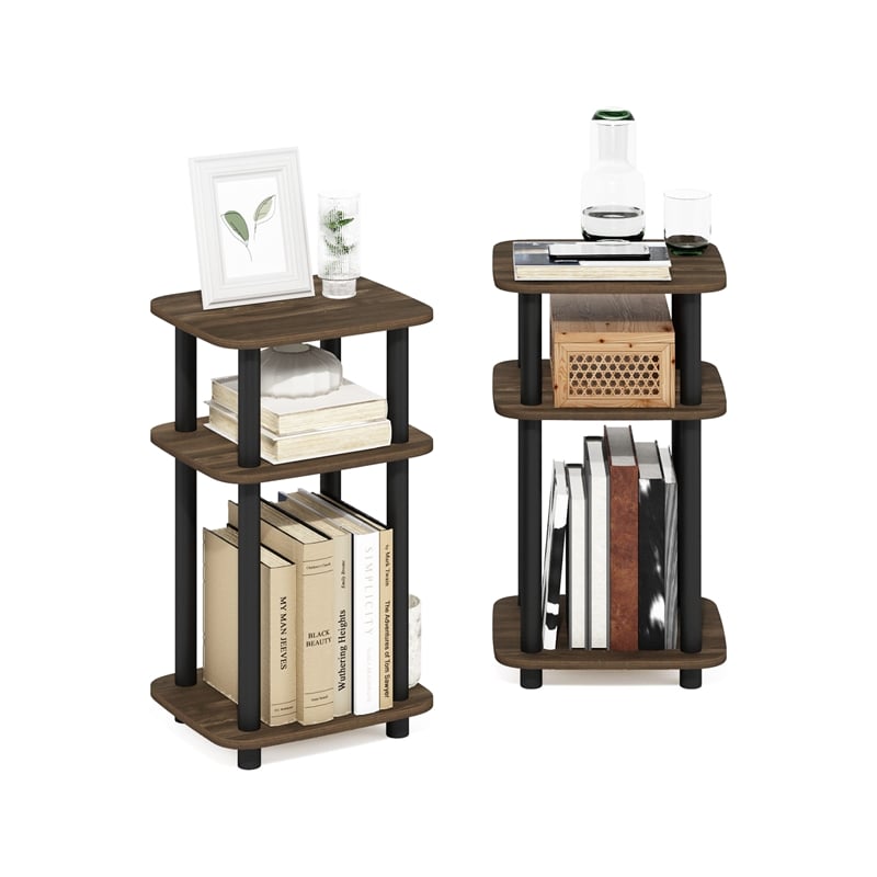 Furinno JUST 3-Tier Turn-N-Tube Curve End Table in Side Columbia Walnut/Black