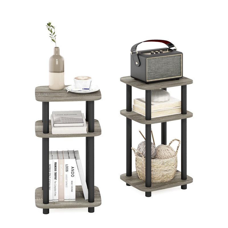 Furinno JUST 3-Tier Turn-N-Tube Curve End Table in Side Table French Oak/Black