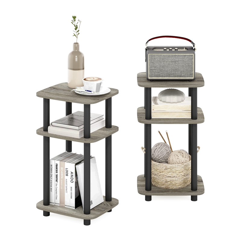 Furinno JUST 3-Tier Turn-N-Tube Curve End Table in Side Table French Oak/Black