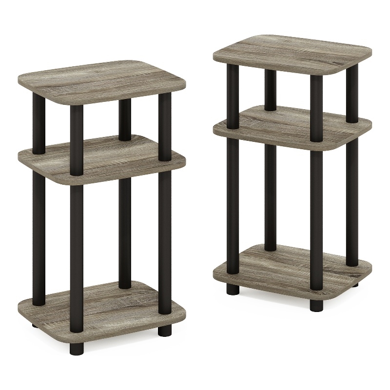 Furinno JUST 3-Tier Turn-N-Tube Curve End Table in Side Table French Oak/Black