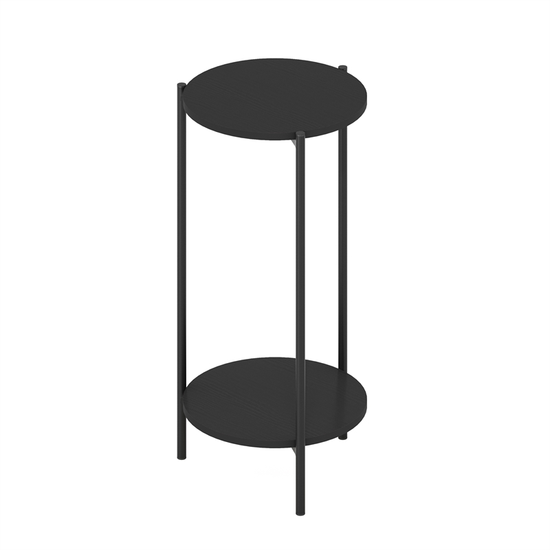 Furinno Besi 2-Tier Modern Tall Round Side End Table with Sturdy Metal Americano