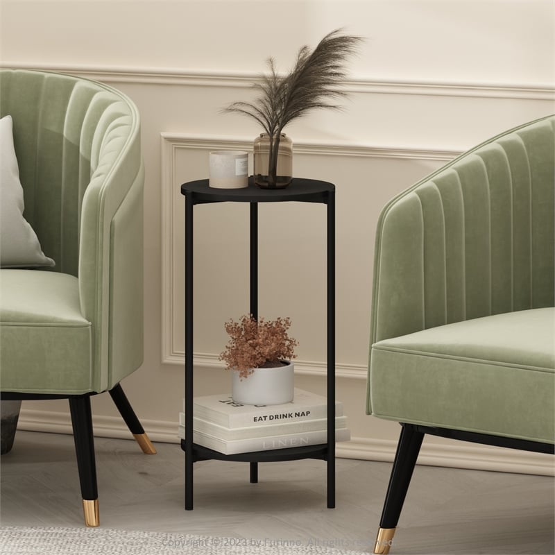 Furinno Besi 2-Tier Modern Tall Round Side End Table with Sturdy Metal Americano