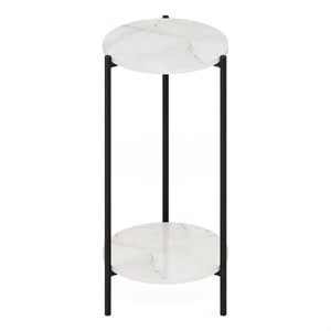 Furinno Besi 2-Tier Modern Tall Round Side End Table with Sturdy Marble White