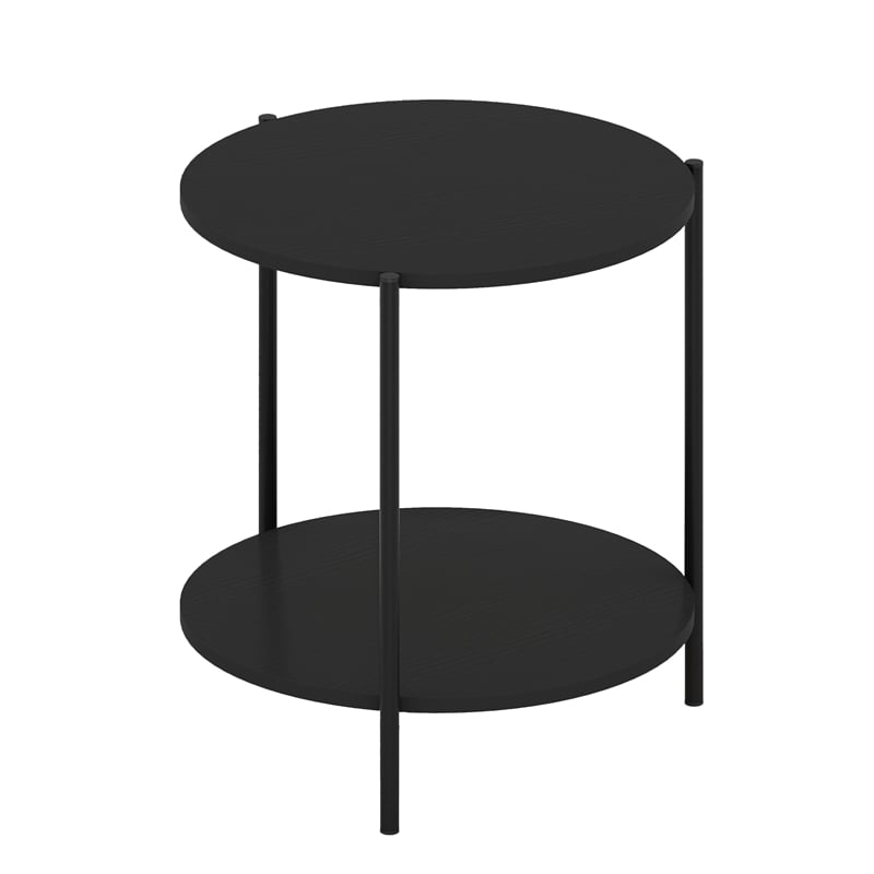 Furinno Besi 2-Tier Modern Round Side End Table with Sturdy Metal Legs Americano