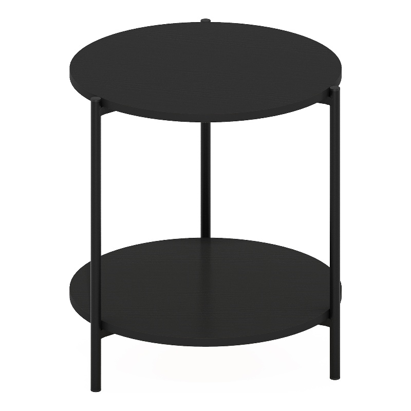 Furinno Besi 2-Tier Modern Round Side End Table with Sturdy Metal Legs Americano