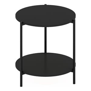 Furinno Besi 2-Tier Modern Round Side End Table with Sturdy Metal Legs Americano