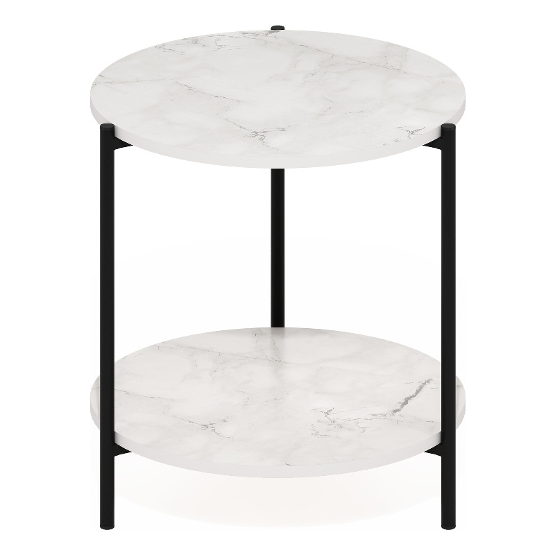 Furinno Besi 2-Tier Modern Round Side End Table with Sturdy Metal Marble White