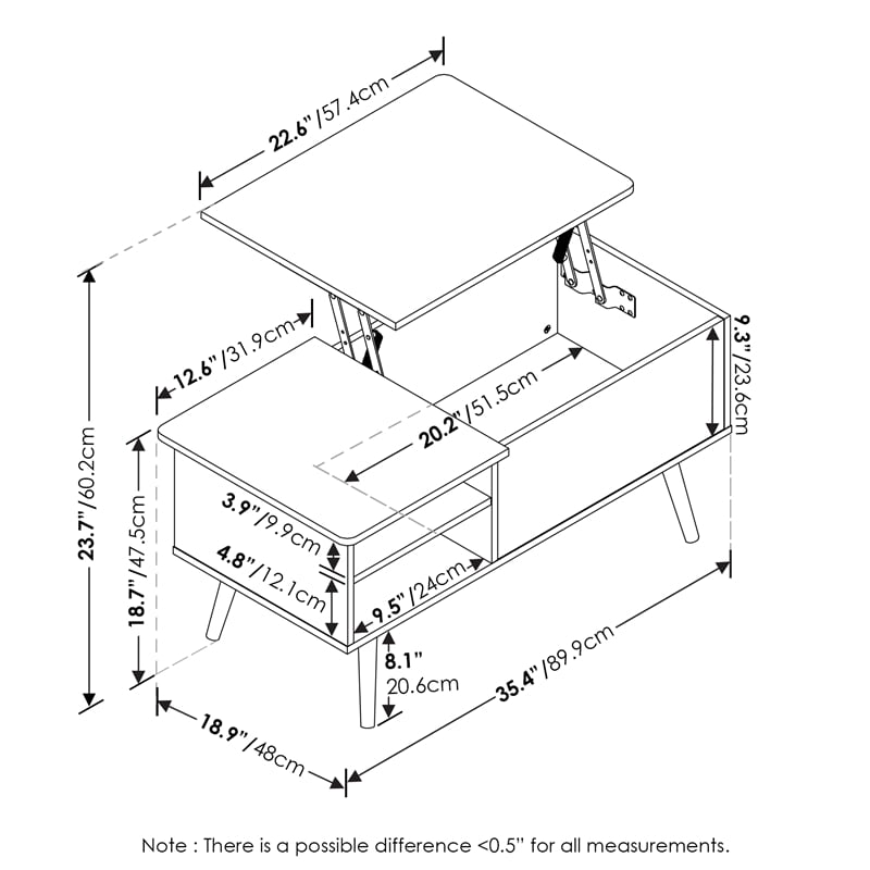 Furinno JENSEN Living Room Lift Top Coffee Table With Hidden Solid White
