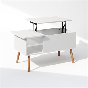 Furinno JENSEN Wooden Leg Lift Top Coffee Table With Hidden Solid White