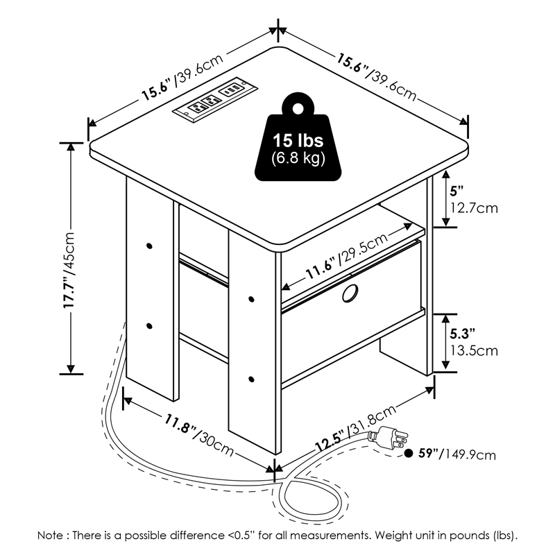 Furinno Andrey USB and Type-C Port Charging Station End Flagstaff Oak/Black