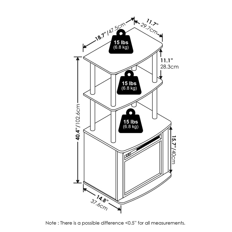 Furinno TURN-N-TUBE 2-Tier Tall TV Entertainment Side French Oak Grey/Black