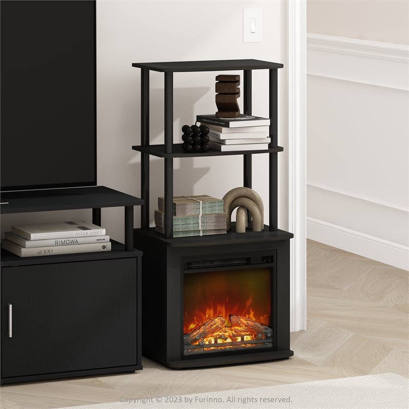 Furinno TURN-N-TUBE 2-Tier Tall Side Table Display Rack with No Americano/Black