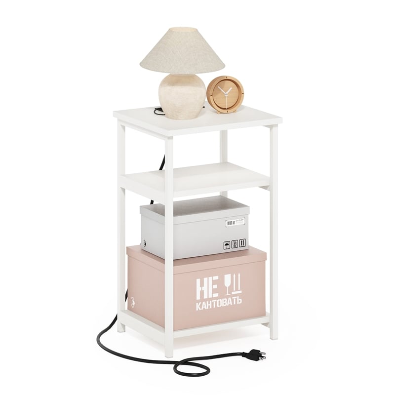Furinno MORETTI 3-Tier Metal Frame Open Storage Side Table in End White/White