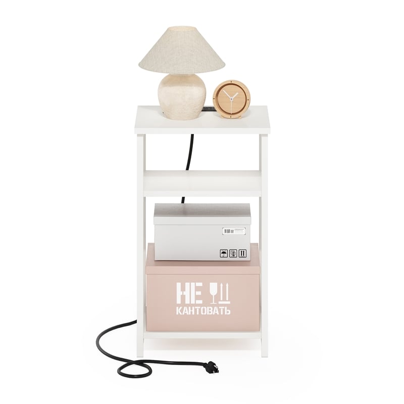 Furinno MORETTI 3-Tier Metal Frame Open Storage Side Table in End White/White