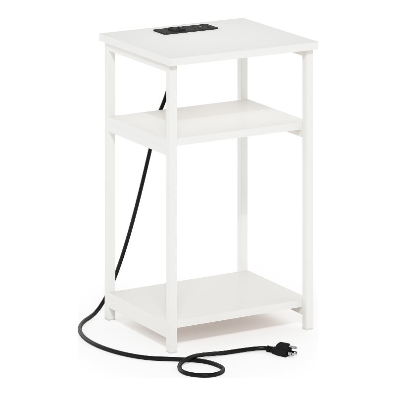 Furinno MORETTI 3-Tier Metal Frame Open Storage Side Table in End White/White