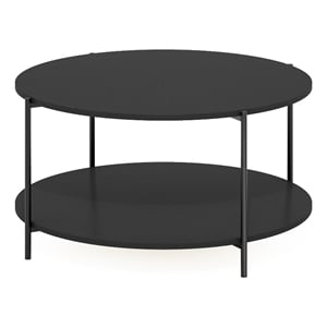 Furinno Besi 2-Tier Modern Round Coffee Table Table with Sturdy Americano/Black