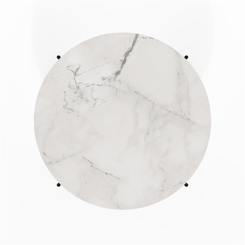 Furinno Besi 2-Tier Modern Round Coffee Table Table with Marble White/Black