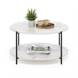 Furinno Besi 2-Tier Modern Round Coffee Table Table with Marble White/Black