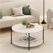 Furinno Besi 2-Tier Modern Round Coffee Table Table with Marble White/Black
